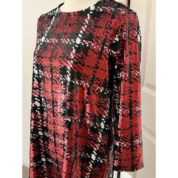 NEW TUCKERNUCK Sequin Pierre Dress Red Houndstooth Plaid Size Medium - Picture 5 of 11